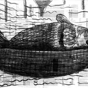 The relic of St Mark is transported to Venice in 829 | 2023 | charcoal on newspaper | 45 x 60 cm